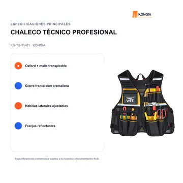 Especificaciones principales — Chaleco Técnico Profesional Multibolsillo para Instaladores — KG-TS-TV-01