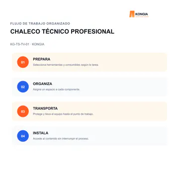 Flujo de trabajo organizado — Chaleco Técnico Profesional Multibolsillo para Instaladores — KG-TS-TV-01