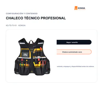 Configuración y contenido — Chaleco Técnico Profesional Multibolsillo para Instaladores — KG-TS-TV-01
