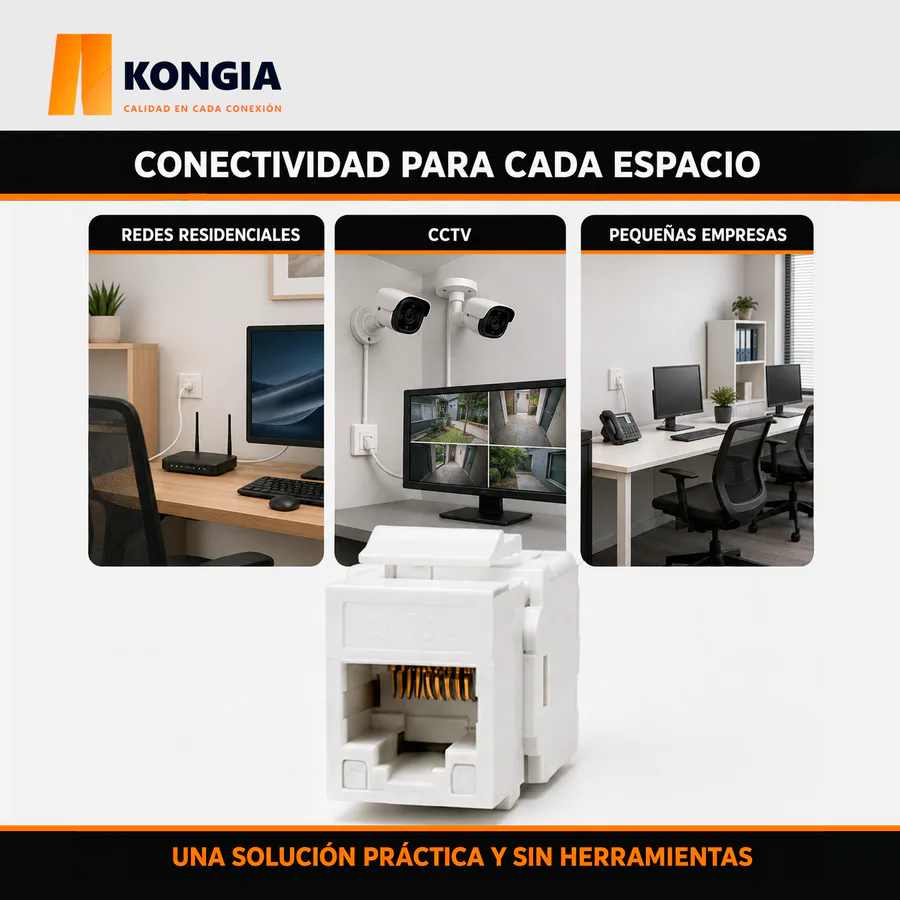 Escenarios de uso - Módulo Jack Keystone CAT5e Tooless, con Terminación en Ángulo 180°, Color Blanco