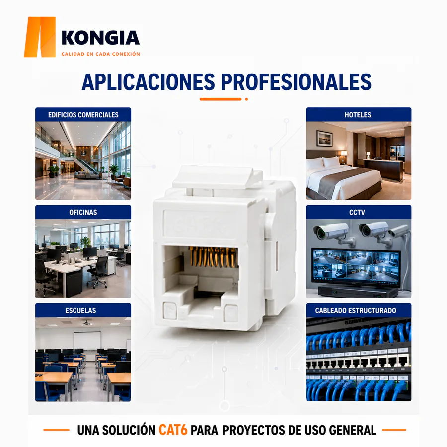 Escenarios de uso - Módulo Jack Keystone CAT6 Punchdown, con Terminación en Ángulo 180° tipo 110, Color Blanco