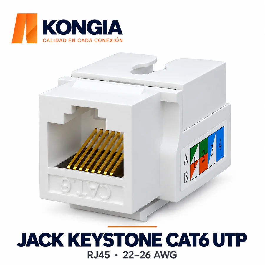 Jack Keystone Cat6 Sin Blindaje (UTP), Por Impacto a 90°, RJ45, 22–26 AWG
