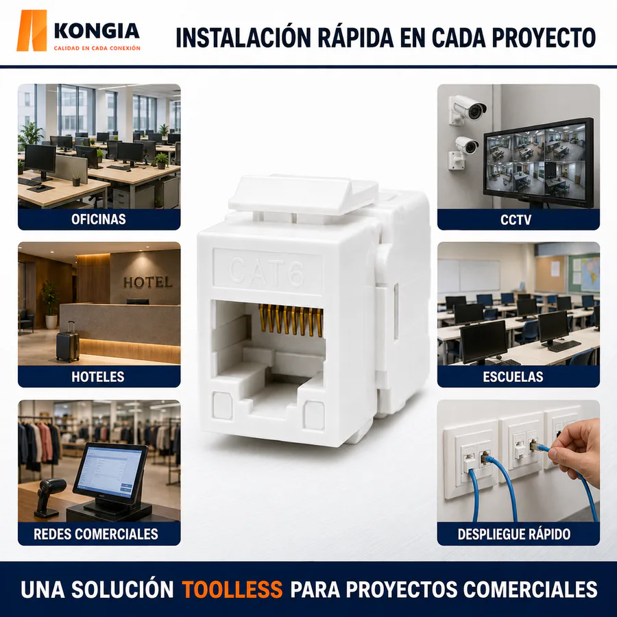 Escenarios de uso - Módulo Jack Keystone CAT6 Toolless, con Terminación en Ángulo 180°, Color Blanco