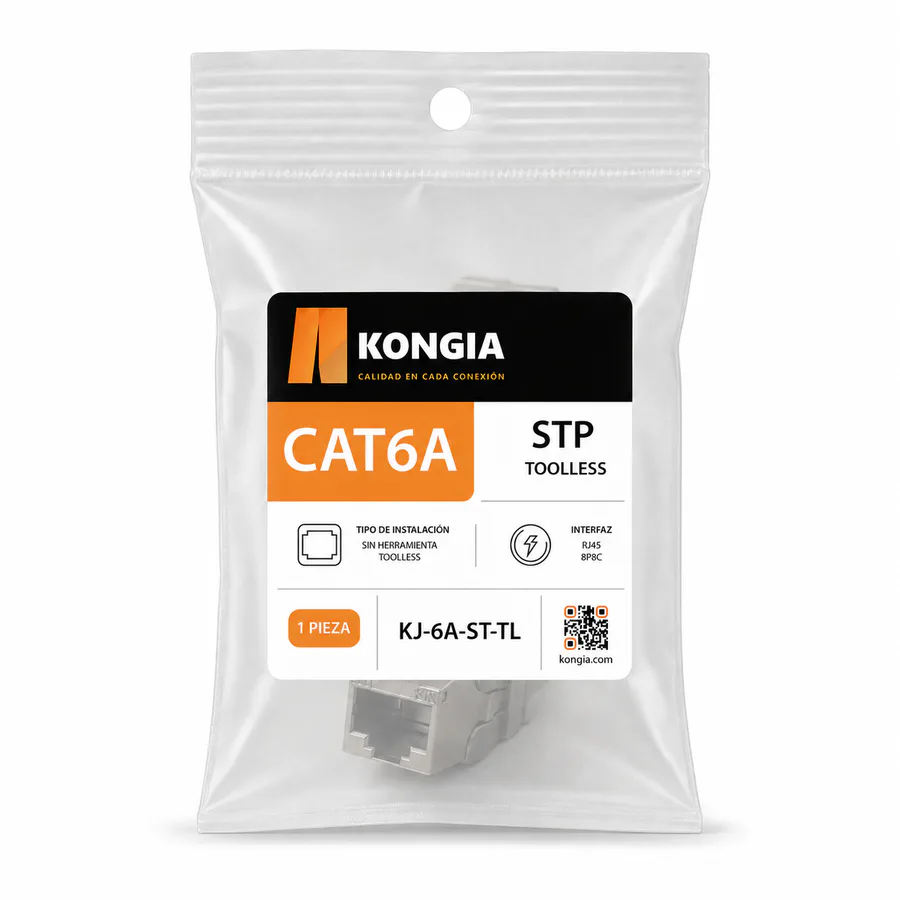 Módulo Jack Keystone CAT6A Blindado, Toolless, con Terminación en Ángulo 180°