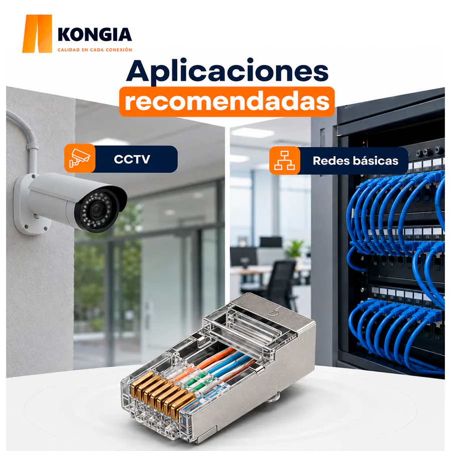 Escenarios de uso - Bote con 100 piezas de conector modular RJ45 CAT5e STP, Chapado de oro a 30 micras