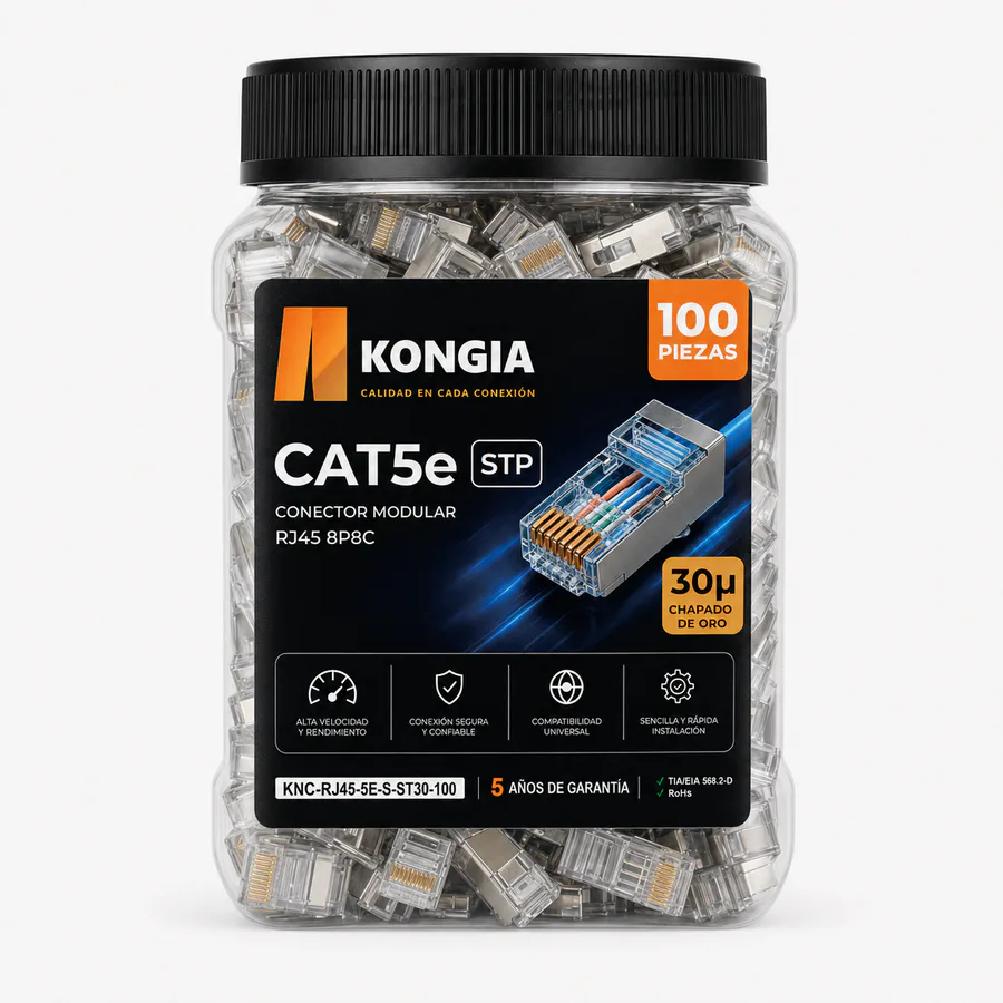 Bote con 100 piezas de conector modular RJ45 CAT5e STP, Chapado de oro a 30 micras