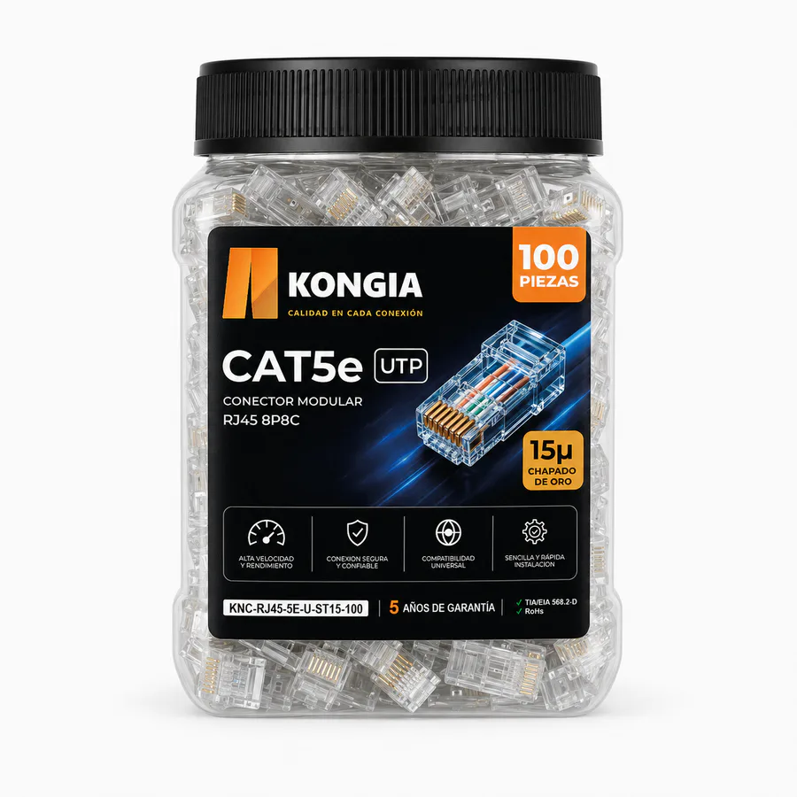 Bote con 100 piezas de conector modular RJ45 CAT5e UTP, Chapado de oro a 15 micras