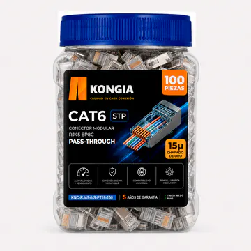 KNC-RJ45-6-S-PT16-100 · Bote 100 piezas · CAT6 STP Pass Through · 15 micras