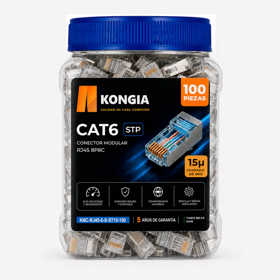 Bote con 100 piezas de conector modular RJ45 CAT6 STP, Chapado de oro a 15 micras