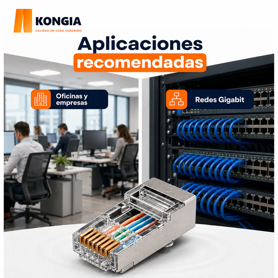 Escenarios de uso - Bote con 100 piezas de conector modular RJ45 CAT6 STP, Chapado de oro a 15 micras