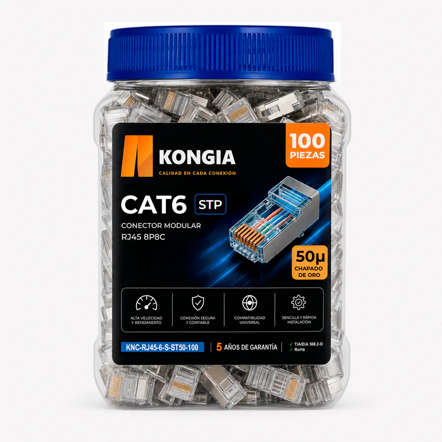 Bote con 100 piezas de conector modular RJ45 CAT6 STP, Chapado de oro a 50 micras