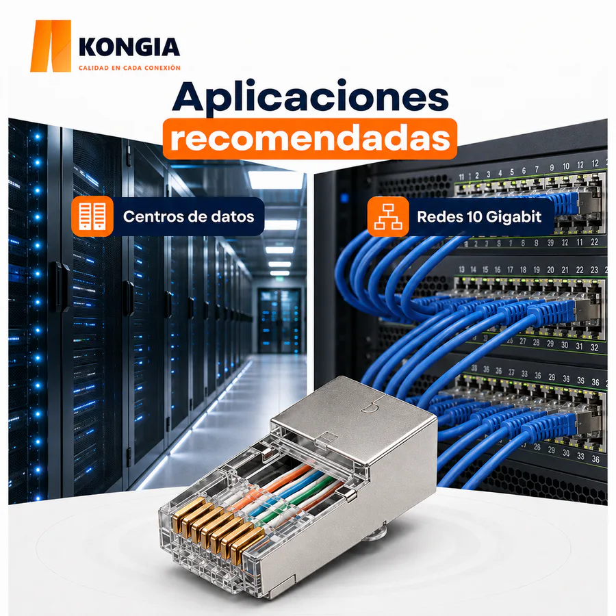 Escenarios de uso - Bote con 100 piezas de conector modular RJ45 CAT6A STP, Chapado de oro a 30 micras