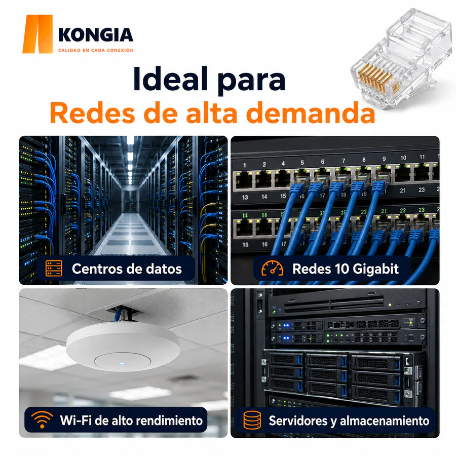 Escenarios de uso - Bote con 100 piezas de conector modular RJ45 CAT6A UTP, Chapado de oro a 50 micras