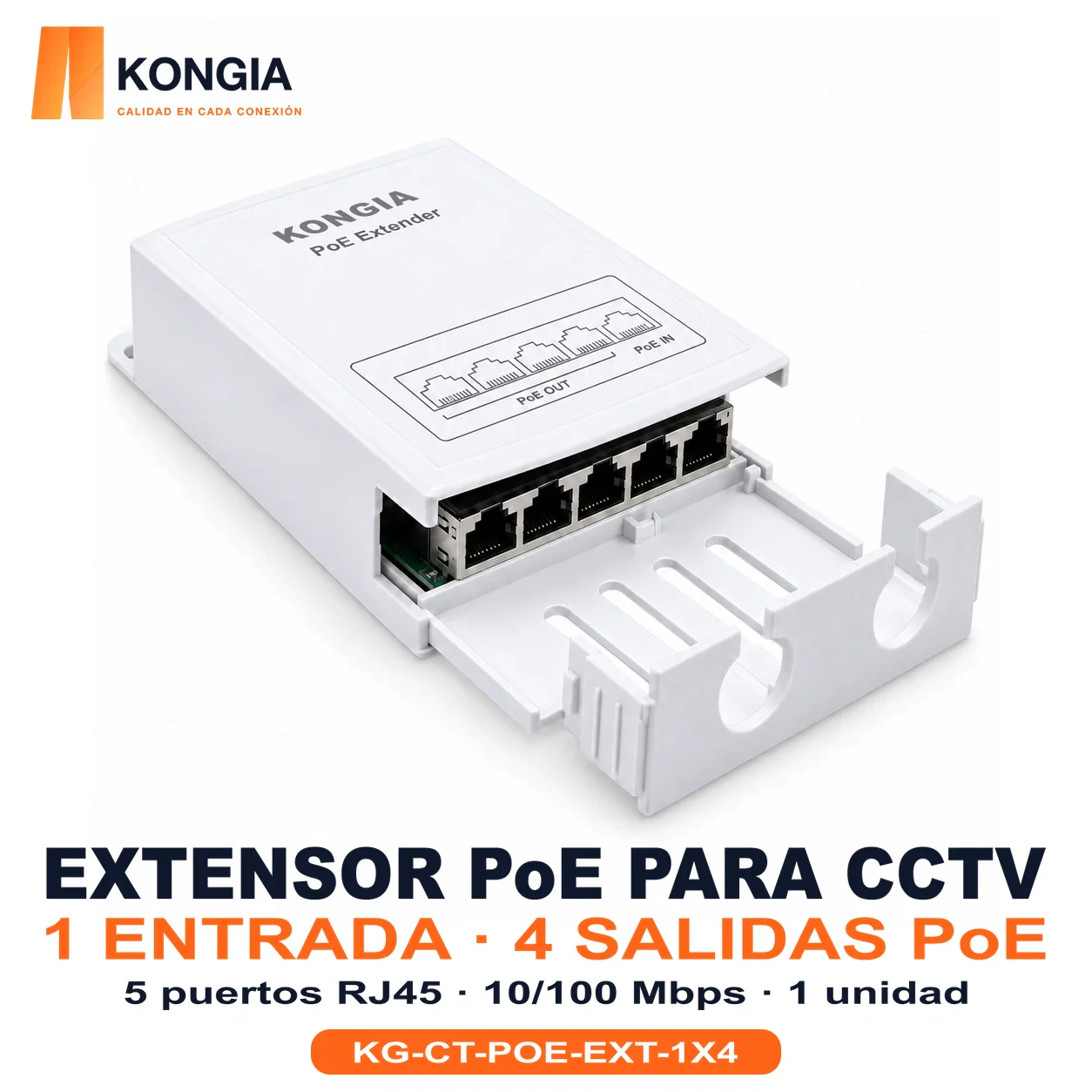 Extensor PoE de 1 entrada y 4 salidas, 10/100 Mbps