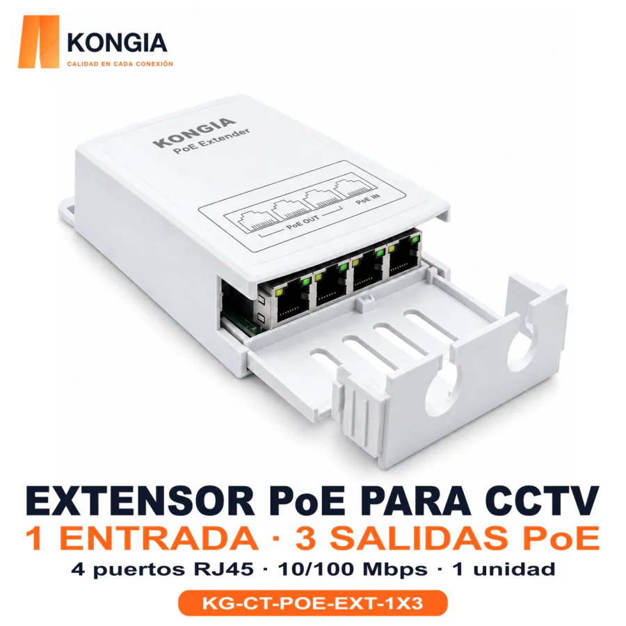 Extensor PoE de 1 entrada y 3 salidas, 10/100 Mbps
