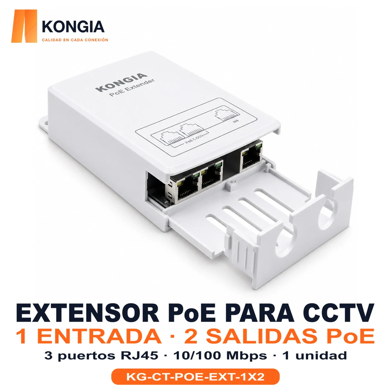 Extensor PoE de 1 entrada y 2 salidas, 10/100 Mbps