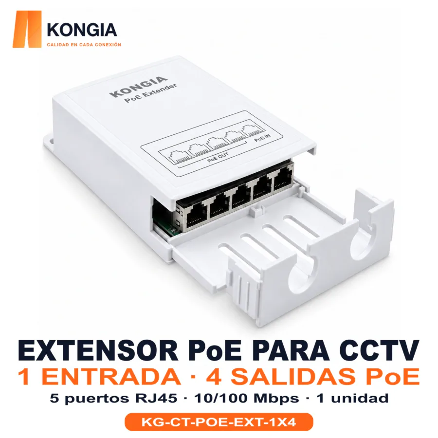 Extensor PoE de 1 entrada y 4 salidas, 10/100 Mbps