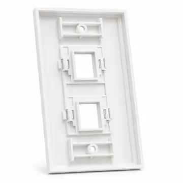 Placa de Pared Keystone con identificación individual, 2 Puertos, Blanco — vista posterior con 2 marcos y clips de retención Keystone