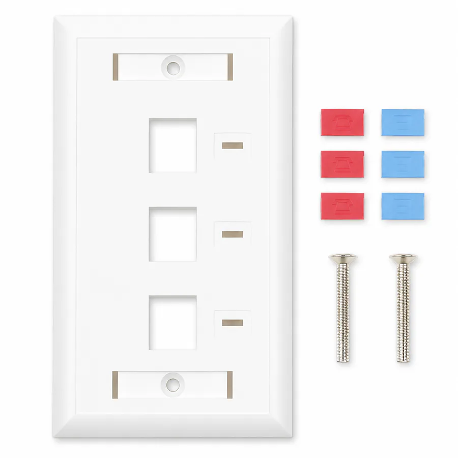 Placa de Pared Keystone con identificación individual, 3 Puertos, Blanco