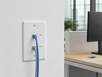 Placa Keystone KONGIA con identificación instalada en una oficina profesional — 4 Puertos