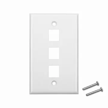 Placa de Pared Keystone básica sin etiqueta, 3 Puertos, Blanco — vista principal con dos tornillos de montaje incluidos