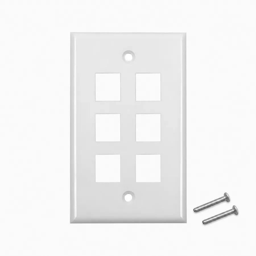 Placa de Pared Keystone básica sin etiqueta, 6 Puertos, Blanco