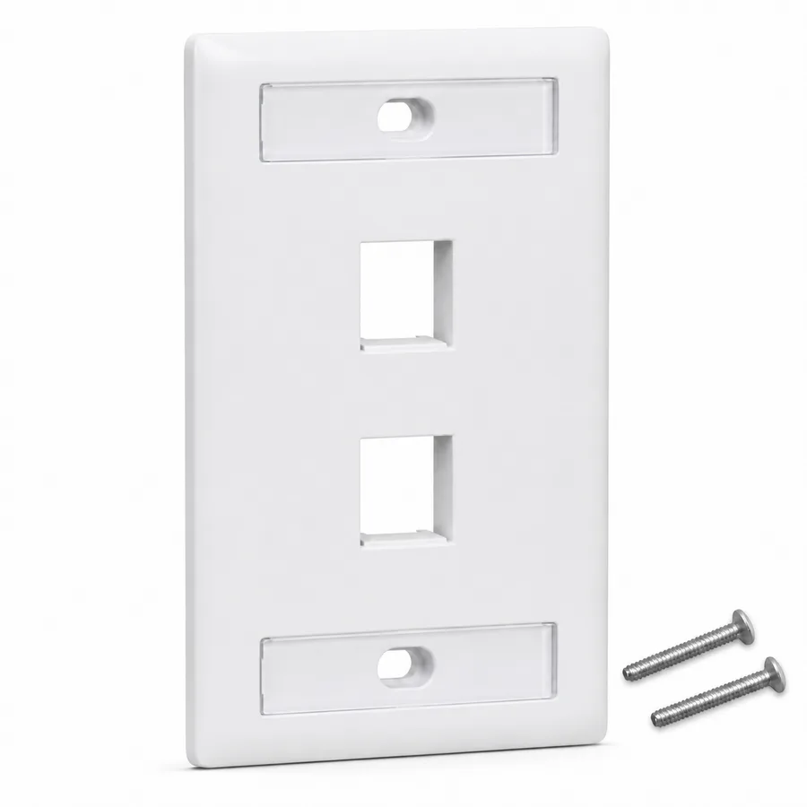 Placa de Pared Keystone profesional con doble etiquetero, 2 Puertos, Blanco