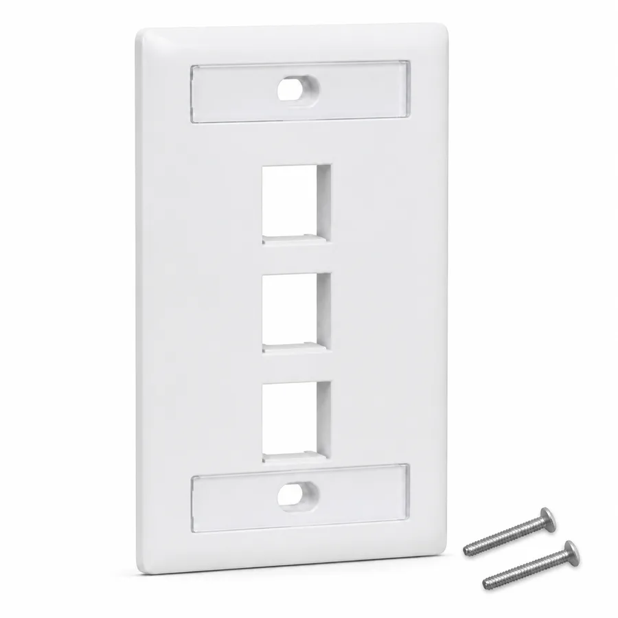 Placa de Pared Keystone profesional con doble etiquetero, 3 Puertos, Blanco