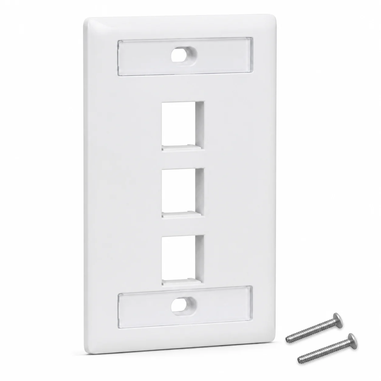 Placa de Pared Keystone profesional con doble etiquetero, 3 Puertos, Blanco