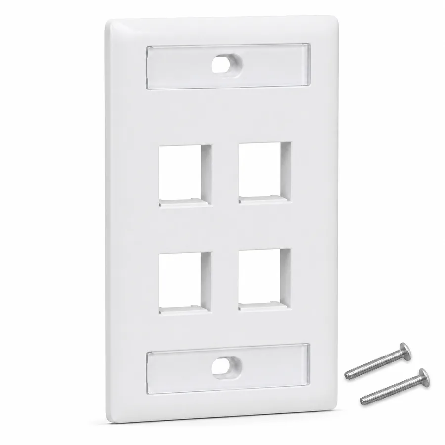 Placa de Pared Keystone profesional con doble etiquetero, 4 Puertos, Blanco