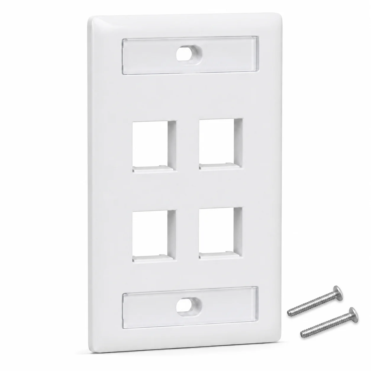 Placa de Pared Keystone profesional con doble etiquetero, 4 Puertos, Blanco
