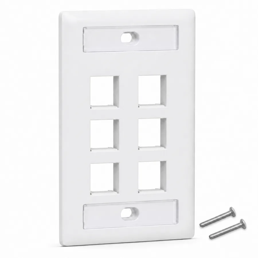 Placa de Pared Keystone profesional con doble etiquetero, 6 Puertos, Blanco