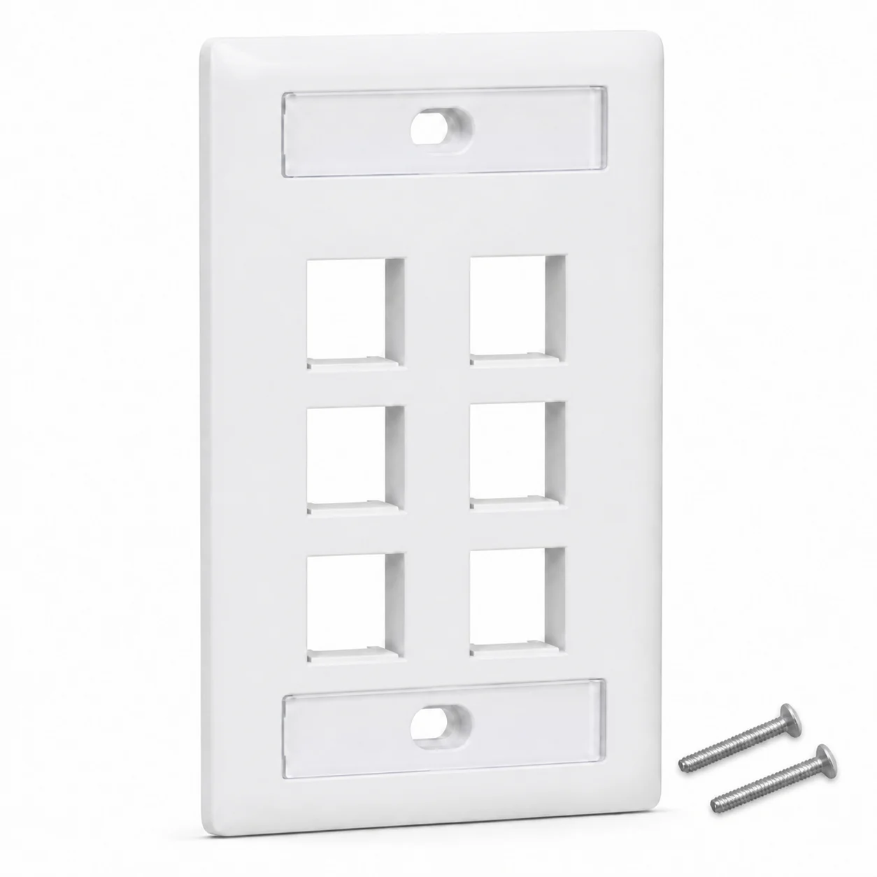Placa de Pared Keystone profesional con doble etiquetero, 6 Puertos, Blanco