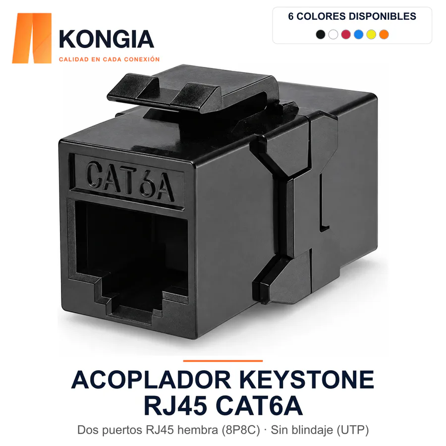 Acoplador Keystone RJ45 Cat6A Sin Blindaje (UTP), RJ45 Hembra (8P8C) a RJ45 Hembra (8P8C)