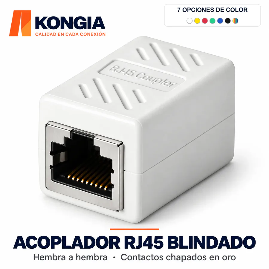 Acoplador RJ45 Cat6 Blindado con Contactos de Cobre Puro Chapados en Oro — Precio por Paquete de 6
