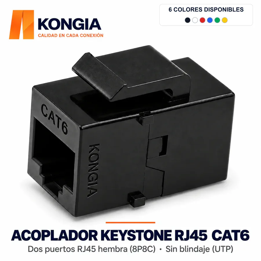 Acoplador Keystone RJ45 Cat6 Sin Blindaje (UTP), RJ45 Hembra (8P8C) a RJ45 Hembra (8P8C), 6 Colores