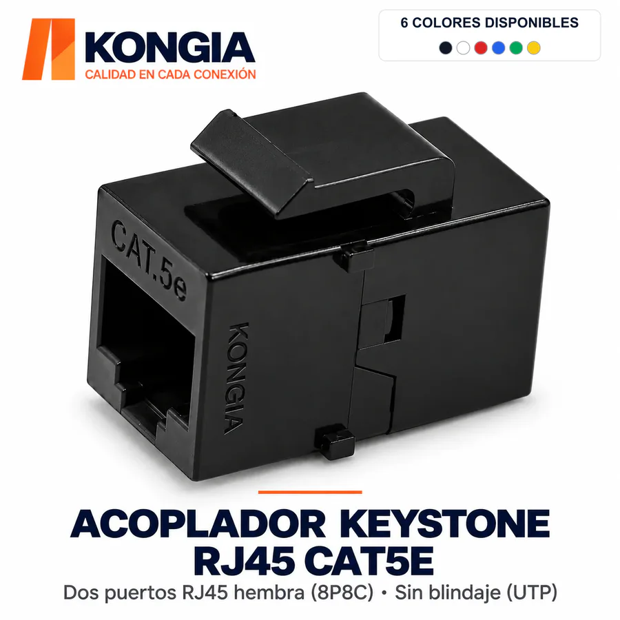 Acoplador Keystone RJ45 Cat5e Sin Blindaje (UTP), RJ45 Hembra (8P8C) a RJ45 Hembra (8P8C), 6 Colores