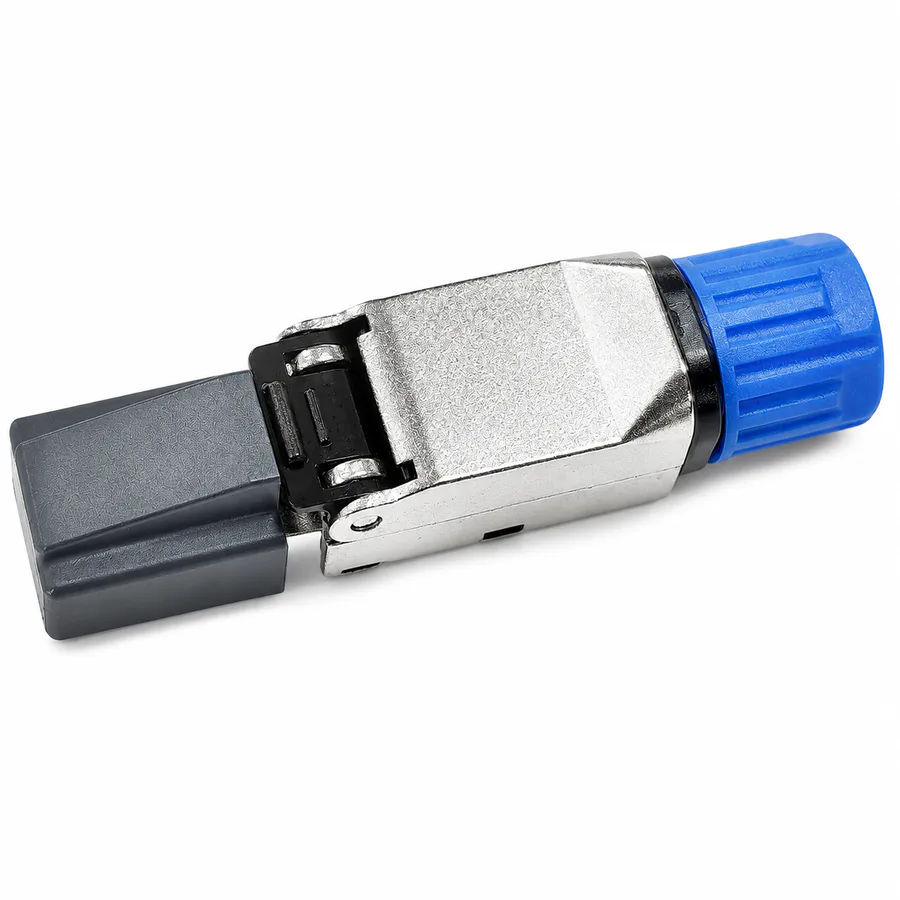 Escenarios de uso - Plug RJ45 Cat7, blindado, con cierre posterior de plástico azul — Contactos de horquilla con chapado en oro reforzado y niquelado integral